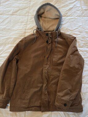 American Eagle Outfitters Men's Brown Sherpa Lined Hooded Jacket Size Large